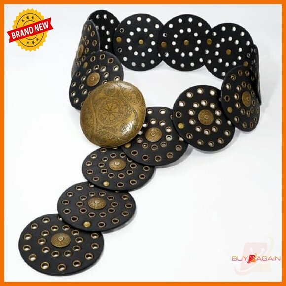 Vintage Western Wide Disc Belt PU Leather Chunky Waist Belt Women